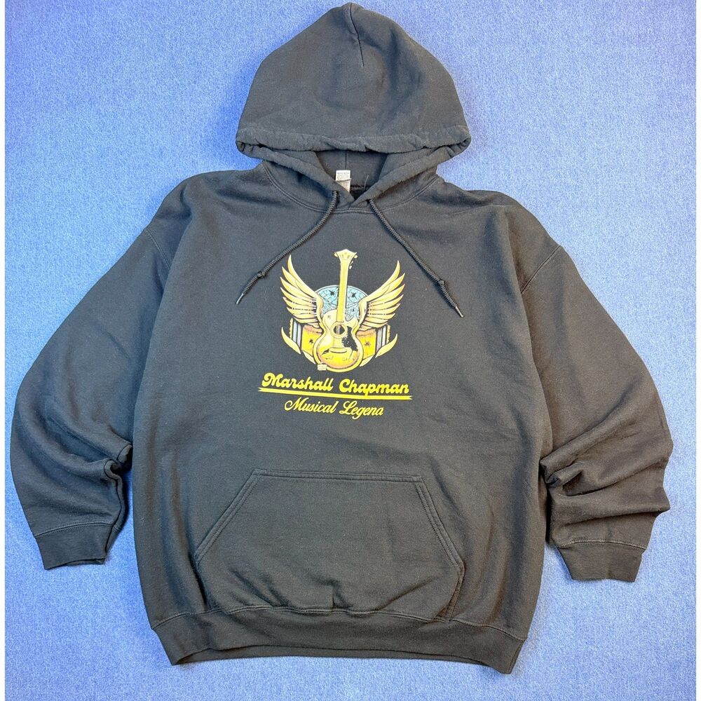 Marshall Chapman Musical Legend Men’s XL Black Guitar Graphic Hoodie